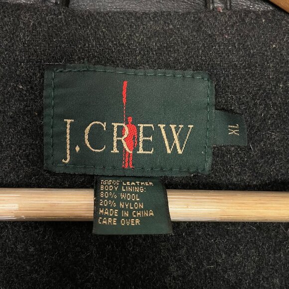 J. Crew‎ Leather Jacket Car Coat Men Black Size XL Wool Lining Lapel Button-Up - Picture 3 of 16